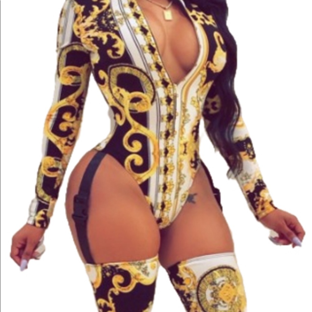 V Print Harness Sexy Bodysuit